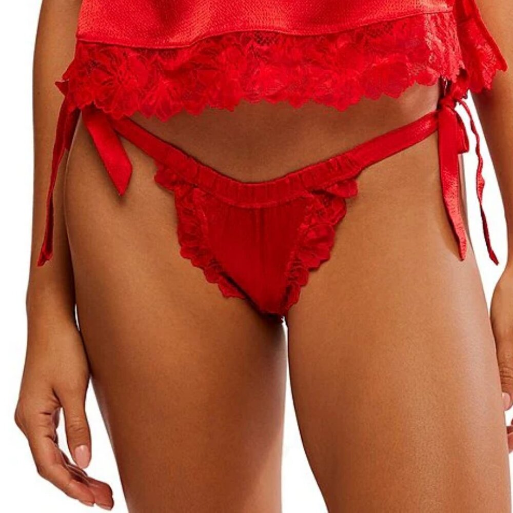 Free People "First Blush" Side Tie Satin & Lace Panty